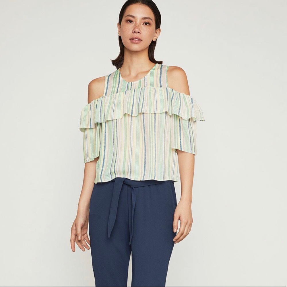 BCBGMaxAzria Multi-Stripe Cold Shoulder Top